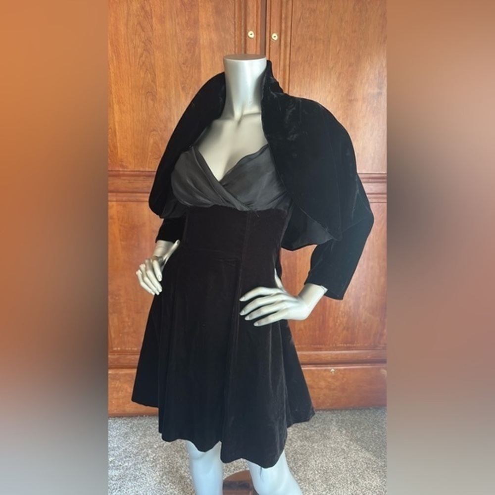 Sale — Vintage Black Velvet Dress with Cape, S